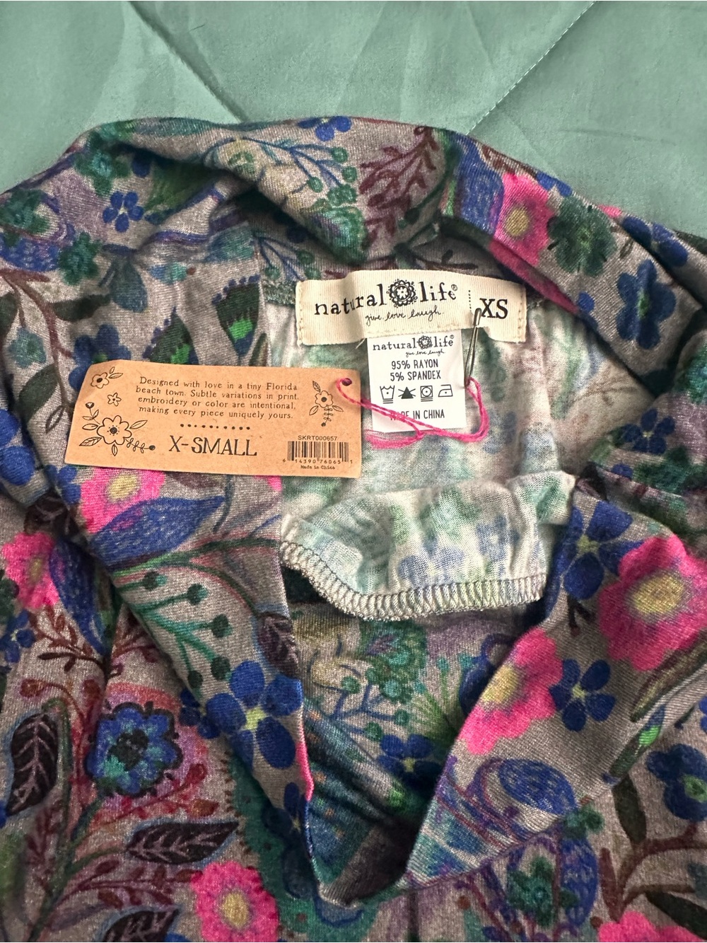 NATURAL LIFE Floral A-Line Skirt in Pink, Blue & Green - Picture 2 of 3